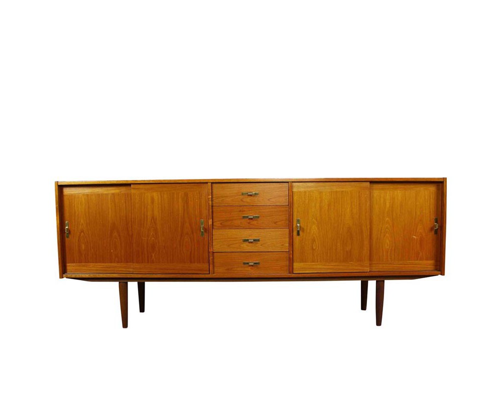 1950s Danish Teak Sideboard with Sliding Doors