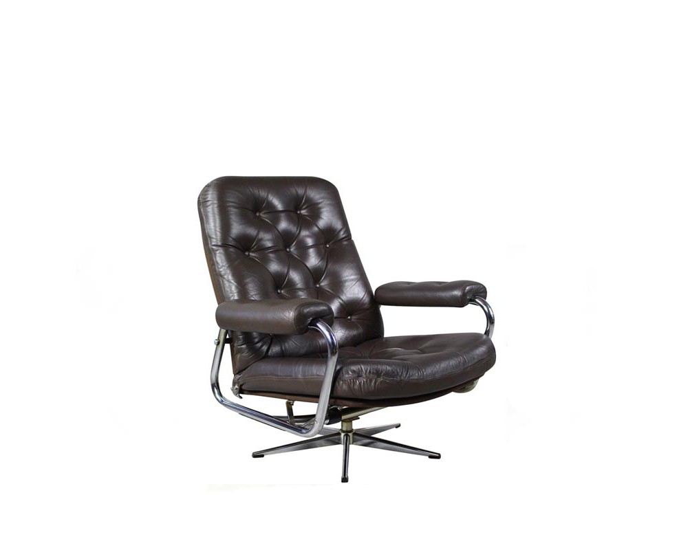 Leather Recliner Tubular Armchair, 1970s