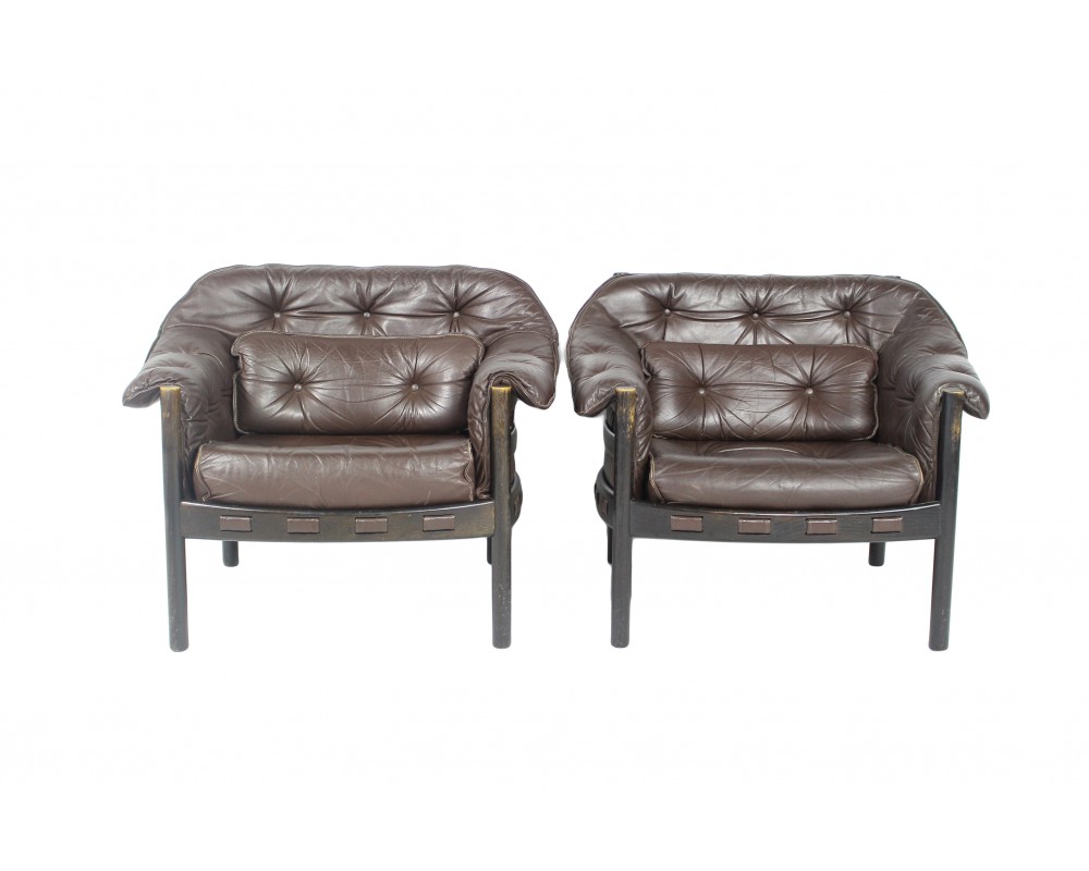 Sven Ellekaer brown leather chairs for Coja